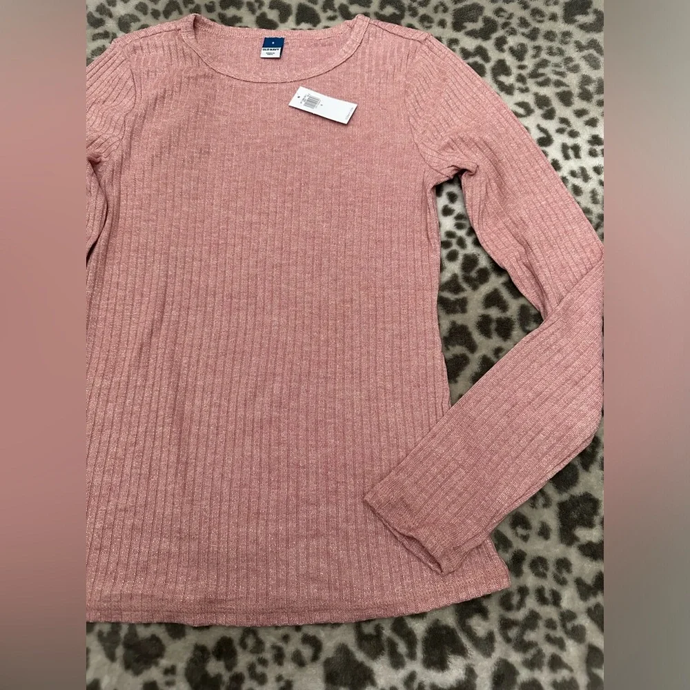 Old Navy Long Sleeve Rib-Knit Metallic T-shirt Top in Woodrose Pink Size Small - Picture 8 of 14